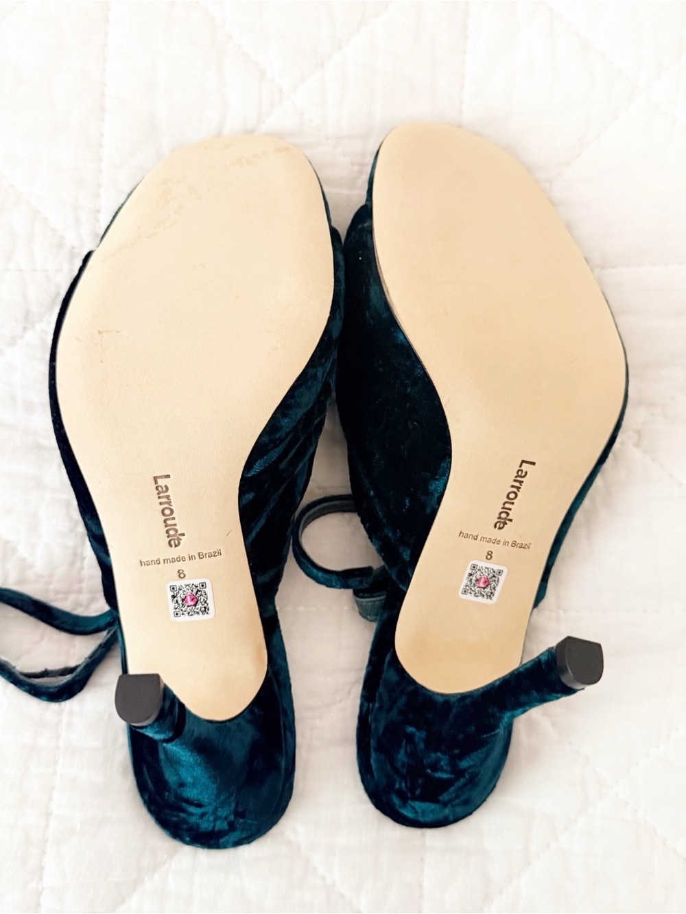 NEW Larroude Mayfair Sandal Jungle Velvet Emerald Green Slingback Heels 8 NWOT - Picture 6 of 9